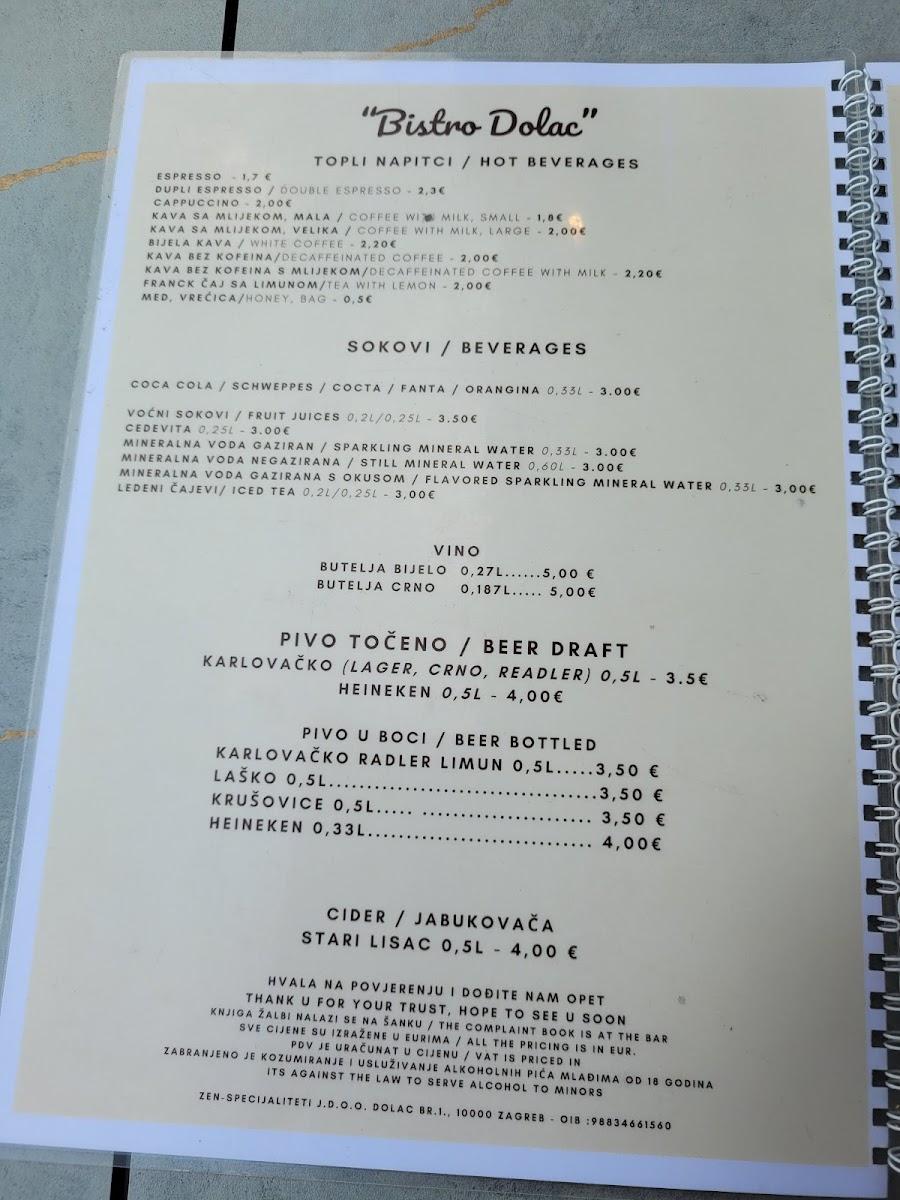 Bistro Dolac Menu - Image 1